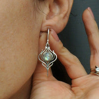Vintage Bohemian Moonstone Leaf Drop Earrings