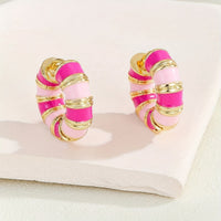 Vintage Enamel Huggie Hoop Earrings with Gold Accents