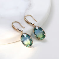Elegant Vintage Inspired Oval Green Crystal Drop Earrings
