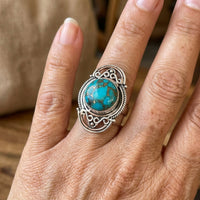 Wide Inlay Synthetic Turquoise Two Daily Wear Ring