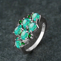 Classic Green Water Drop Opal Cluster Ring