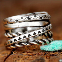 Vintage Pattern Multilayer Line Silver Plated Ring