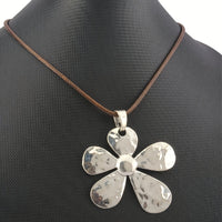 Minimalist Hammered Asymmetrical Flower Pendant Adjustable Necklace