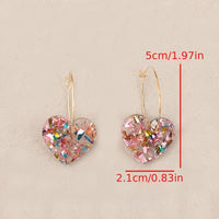 Vintage Style Resin Glitter Heart Pendant Earrings
