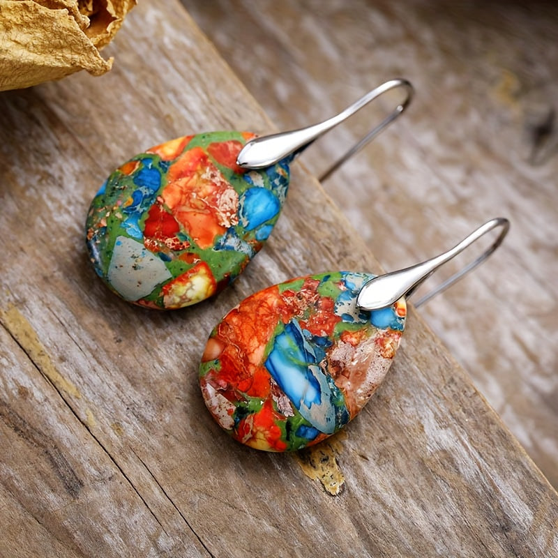 Multicolor Jasper Teardrop Dangle Earrings