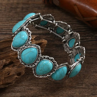 Vintage Turquoise Oval Silver Plated Statement Bracelet