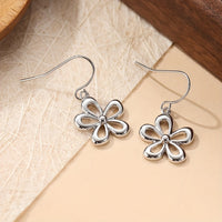 Vintage Funky Silvery Flower Pendant Earrings