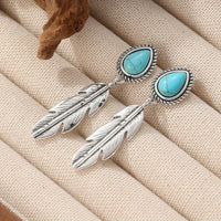 Retro Tribal Turquoise Feather Drop Earrings