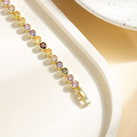 Elegant Multicolor Gemstone Gold Plated Tennis Bracelet