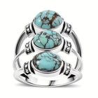 Vintage Boho Style Triple Turquoise Silver Ring