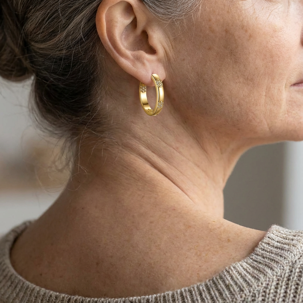Vintage Golden Flower Hoop Earrings