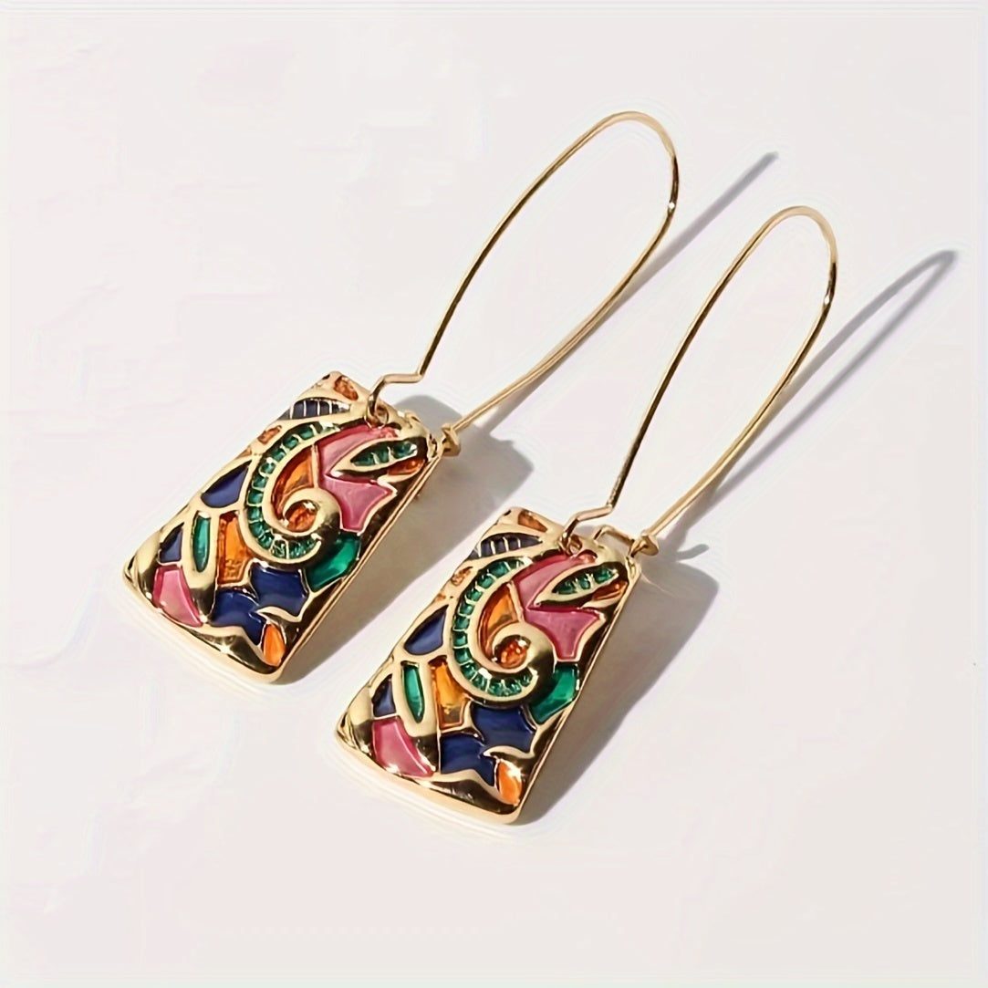 Vintage Long Colorful Enamel Drip Glaze Drop  Earrings