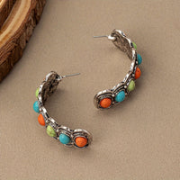 Southwestern Turquoise Silver Hoop Earrings