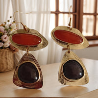 Vintage Red & Black Resin Gold Plated Drop Earrings