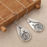 Vintage Spiral Teardrop Primitive Sun Silver Plated Earrings