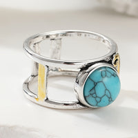 Bohemian Two Tone Plated Round Turquoise Stone Ring