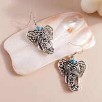 Vintage Turquoise Elephant Silver Plated Boho Drop Earrings