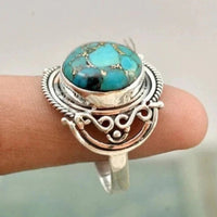 Wide Inlay Synthetic Turquoise Two Daily Wear Ring