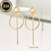 Modern Linear Style Gold Plated Circle Drop Earrings