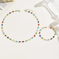 Multicolor Crystal Chain Necklace & Bracelet Jewelry Set