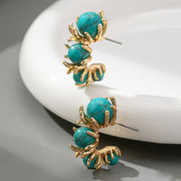 Classic Gold Turquoise Plated Triple Stone Dangle Earrings