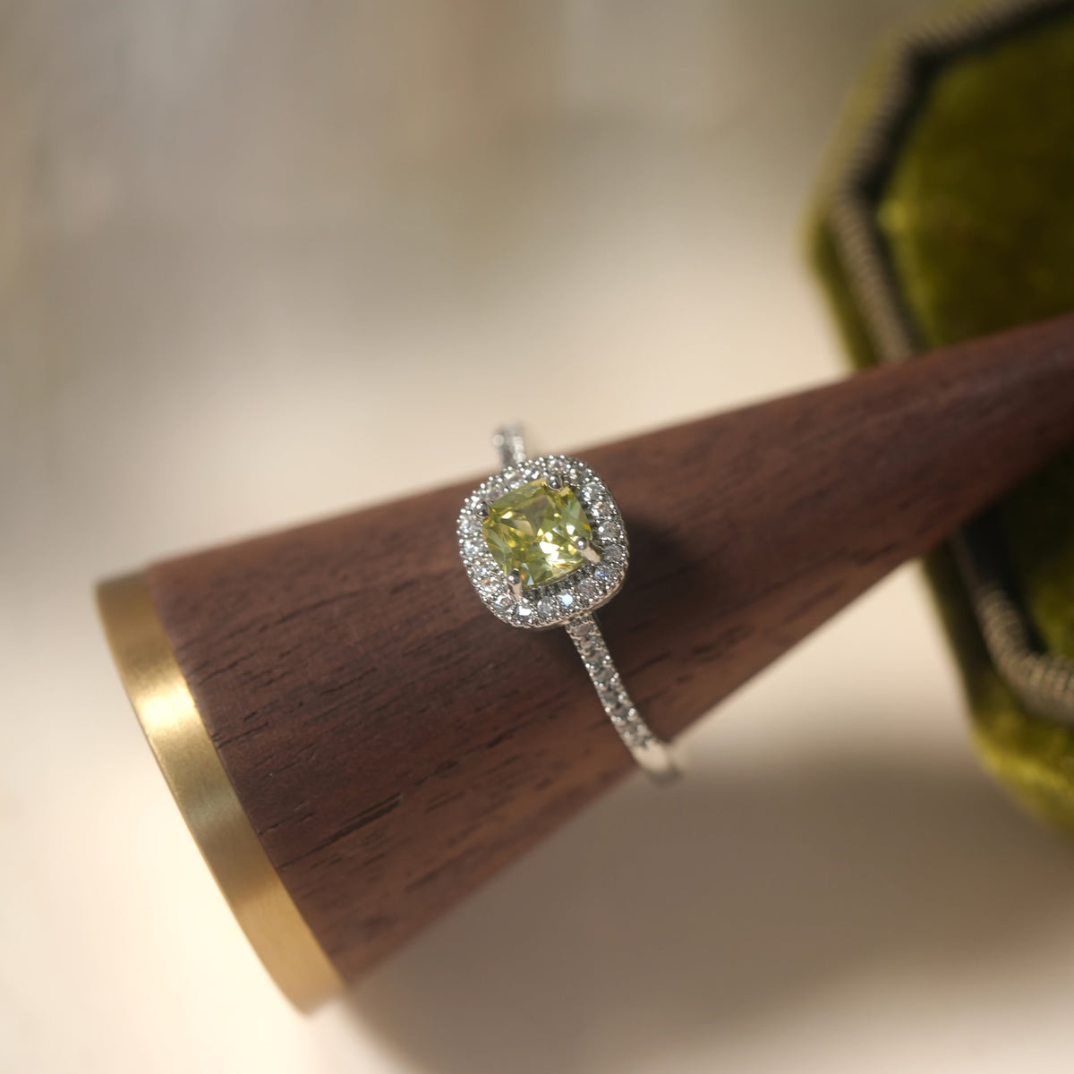 Vintage Style Adjustable Open Design Olive Green Zirconia Ring