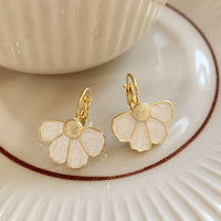 Elegant Four Petals Flower Enamel Drop Earrings