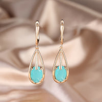 Elegant Gold Plated Teardrop Zirconia Long Pendant Earrings