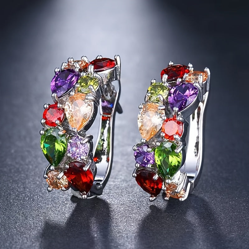 Elegant Multi Colored Zirconia Teardrop Shape Earrings