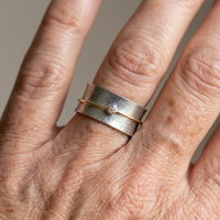 Minimalist Silver Band with Gold Diamond Accent Ring