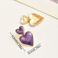 Elegant Bohemian Purple Double Heart Drop Earrings