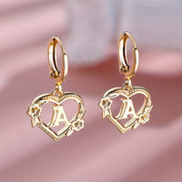 Dainty Initial Heart Hoop Earrings