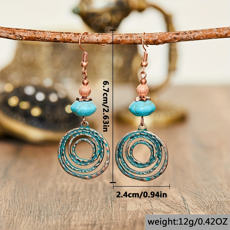Bohemian Red Copper Colored Hoop Pendant Earrings