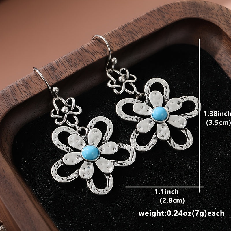 Vintage Bohemian Turquoise Flower Drop Earrings