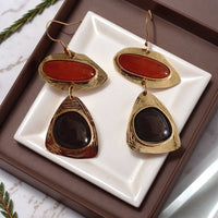 Vintage Red & Black Resin Gold Plated Drop Earrings