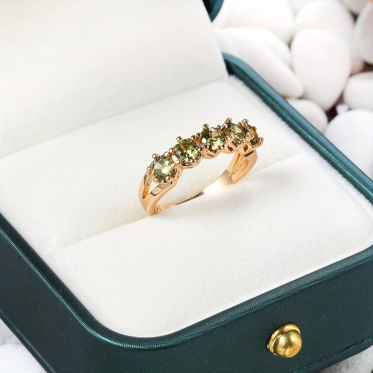 Vintage Style Olive Green Cubic Zirconia Ring
