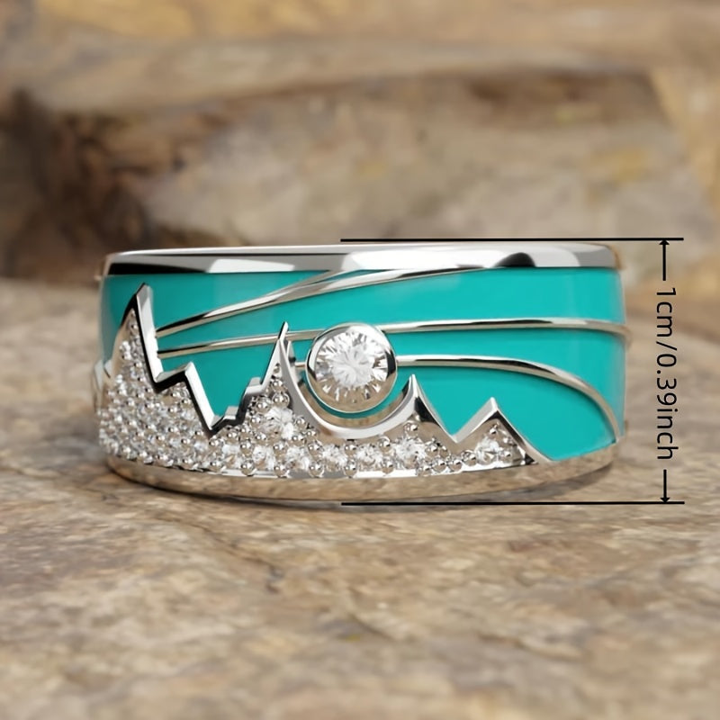 Bohemian Style Zirconia Inlaid Enamel Mountain Sun Ring