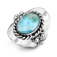 Vintage Style Oval Larimar Silver Boho Ring