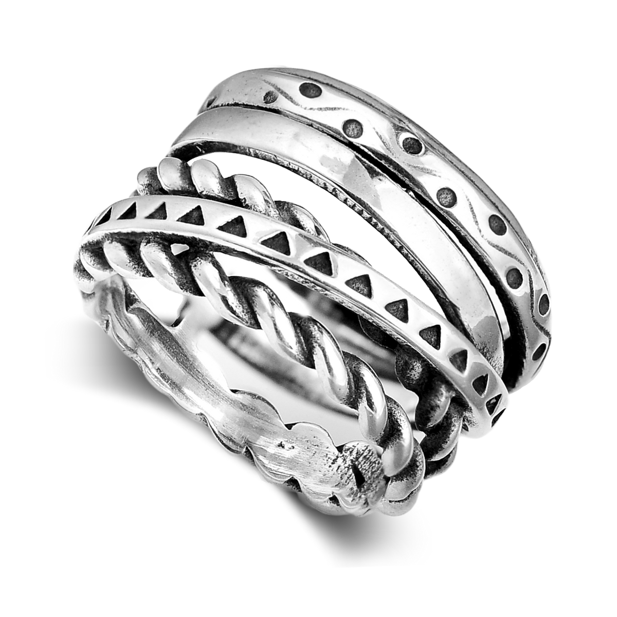 Elegant Bohemian Aztec Style Wide Band Silver Ring