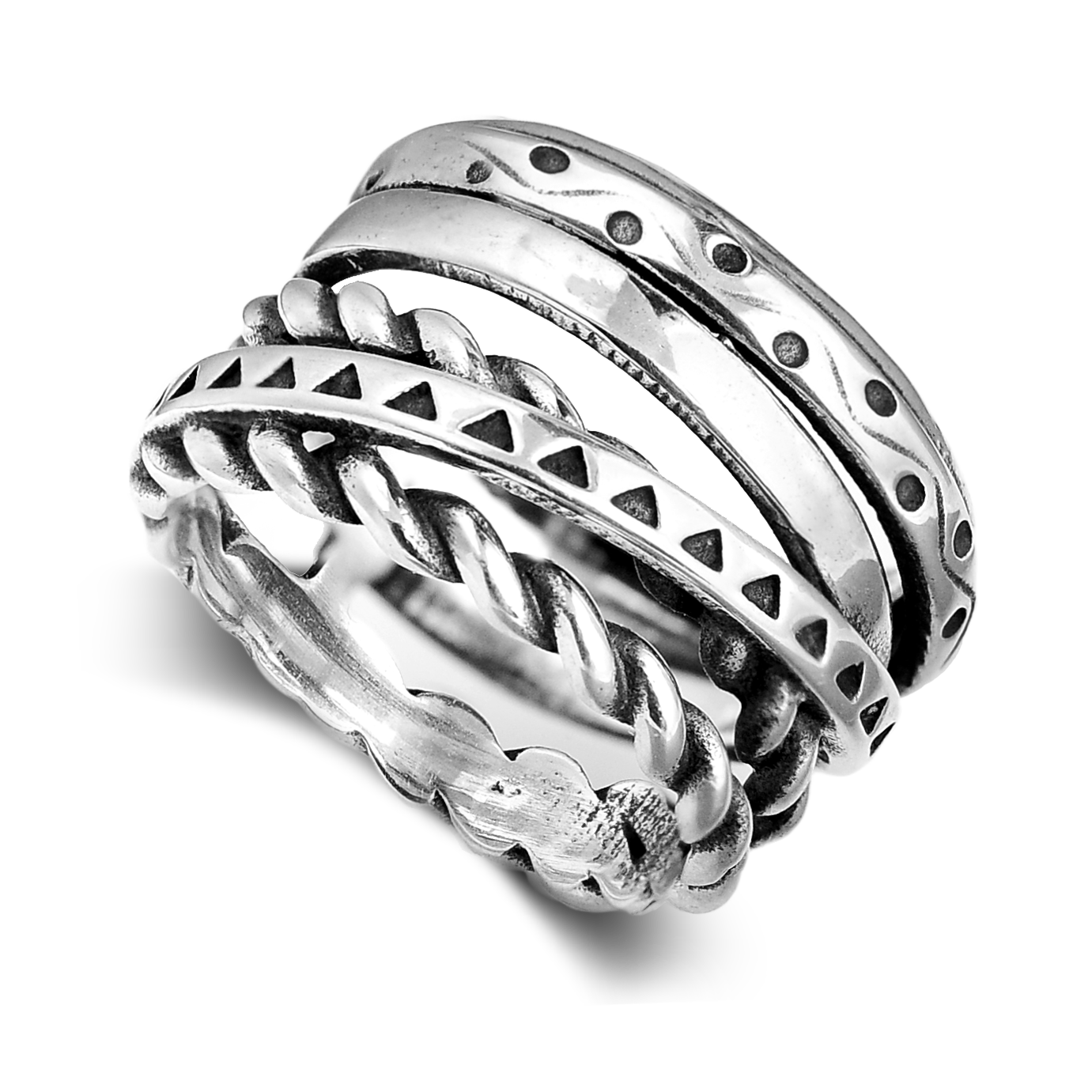 Elegant Bohemian Aztec Style Wide Band Silver Ring