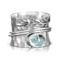 Handcrafted Aquamarine Leaf Spinner Silver Ring