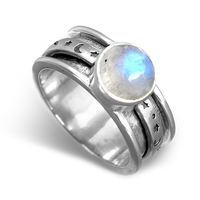 Celestial Stars Moon and Moonstone Fidget Silver Ring