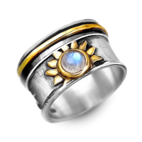 Elegant Celestial Sun Moonstone Fidget Silver Ring