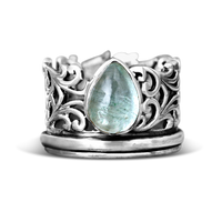 Elegant Teardrop Aquamarine Fidget Silver Ring