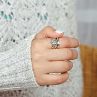 Elegant Teardrop Aquamarine Fidget Silver Ring