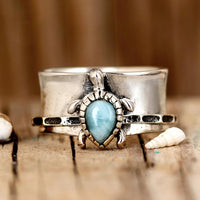 Elegant Turtle Larimar Silver Statement Fidget Ring
