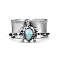 Elegant Turtle Larimar Silver Statement Fidget Ring