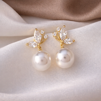 Vintage Zircon Crystal Pearl Earrings