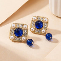 Bohemian Blue Floral Square Earrings