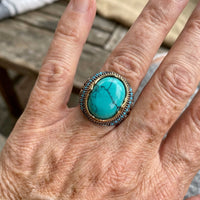 Bohemian Retro Style Wide Turquoise Silver Plated Ring